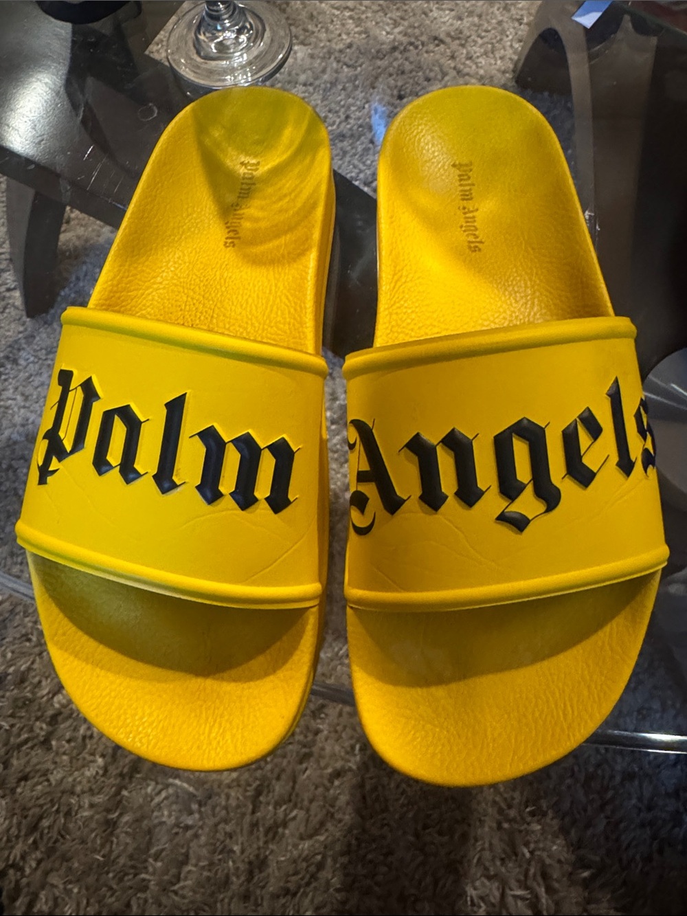 Palm Angels Yellow and Black Pool Slides Unisex